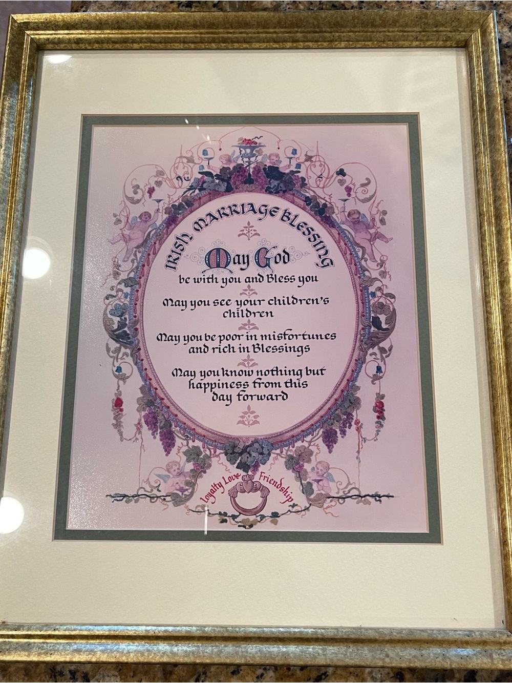 Framed Irish Marriage Blessing Print — Pink & Gold